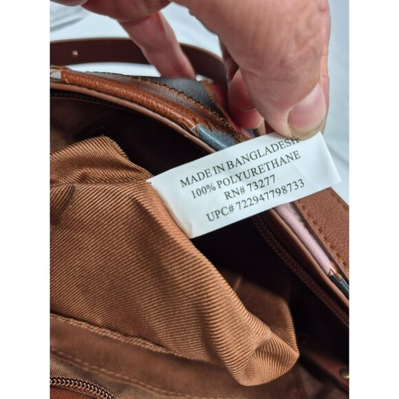 Frye & Co. Geometric Patchwork Leather Crossbody Shoulderbag Purse Brown Brass - Picture 14 of 14